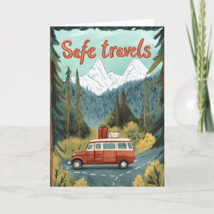 Cartes Pour Fêtes Annuelles Voyages en toute sécurité - voiture de paysage rét