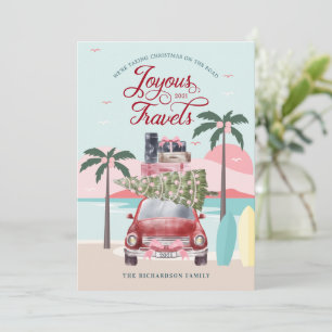 Cartes Pour Fêtes Annuelles Voyages Joyeux Tropical Road Trip Red Retro Car