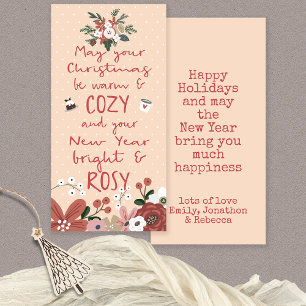 Cartes Pour Fêtes Annuelles Vraie Flore De Texte Cosy Noël Rosy Nouvel An