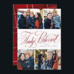 Cartes Pour Fêtes Annuelles Vraiment béni 4 photo élégant Noël religieux<br><div class="desc">Cette carte religieuse de Noël comporte un collage de quatre photos ainsi qu'un élégant script "Vraiment béni". Avec son message de Noël chrétien, c'est un excellent moyen d'envoyer des voeux de vacances significatives. Le design de la carte de vacances est un chic rouge foncé et blanc et le dos est...</div>