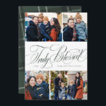 Cartes Pour Fêtes Annuelles Vraiment béni collage de Noël religieux élégant<br><div class="desc">Cette carte religieuse de Noël comporte un collage de quatre photos ainsi qu'un élégant script "Vraiment béni". Avec son message de Noël chrétien, c'est un excellent moyen d'envoyer des voeux de vacances significatives. Le design de la carte de vacances est un chic vert et blanc et le dos dispose d'un...</div>