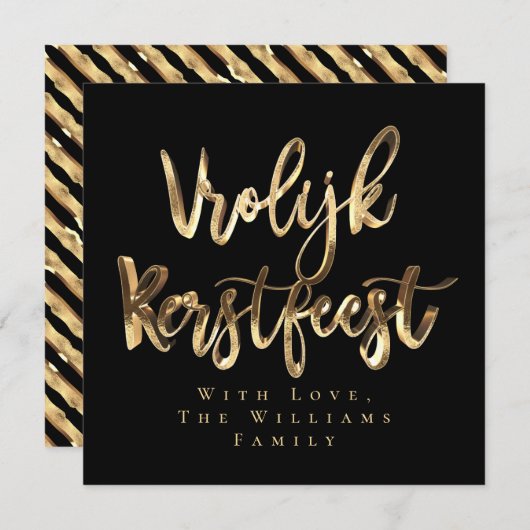 Cartes Pour Fêtes Annuelles Vrolijk Kerstfeest Elegant Black Gold Script néerl (Devant / Derrière)