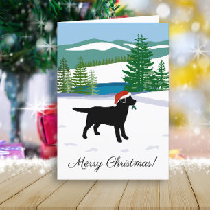 Cartes Pour Fêtes Annuelles Vue d'hiver de Noël du Labrador noir