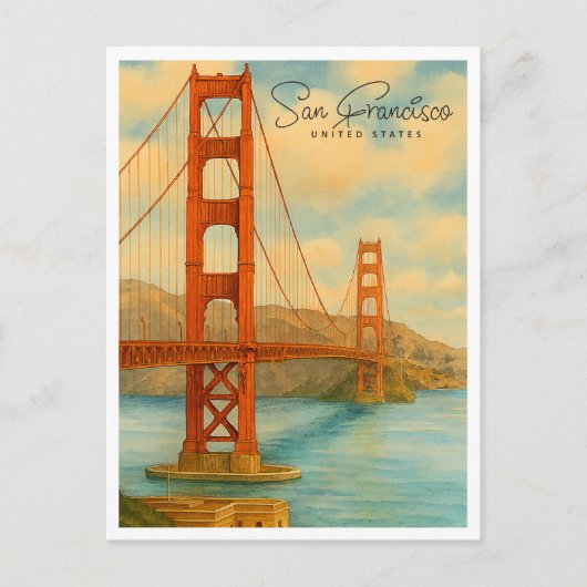 Cartes Pour Fêtes Annuelles Vue Golden Gate | Aquarelle San Francisco (Devant)
