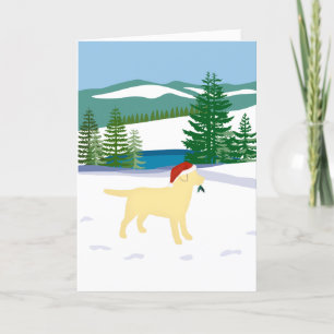 Cartes Pour Fêtes Annuelles Vue hivernale de Noël du Labrador jaune