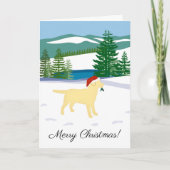 Cartes Pour Fêtes Annuelles Vue hivernale de Noël du Labrador jaune (Devant)