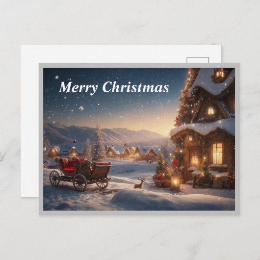 Cartes Pour Fêtes Annuelles Vue pittoresque sur le village des neiges (Devant / Derrière)