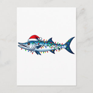 Cartes Pour Fêtes Annuelles Wahoo Poisson Père Noël Chapeau Lumières Drôle Pêc
