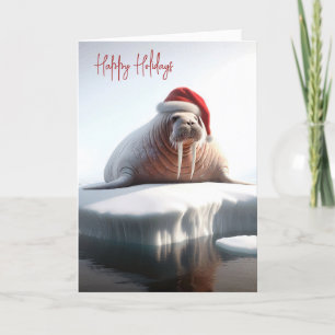 Cartes Pour Fêtes Annuelles Walrus porte un chapeau de Père Noël