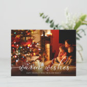 Cartes Pour Fêtes Annuelles Warm Warm White Script Photo Holiday Card (Debout devant)