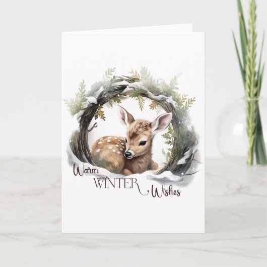 Cartes Pour Fêtes Annuelles Warm Winter Wings Holiday Deer BLANC (Devant)