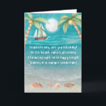 Cartes Pour Fêtes Annuelles Warmer Wonderland Tropical Beach Christmas<br><div class="desc">La carte de Noël à thème tropical comprend une plage au clair de lune avec coquillages et sable scintillant, palmiers et bateau naviguant dans la mer. Les paroles sont à l'air de "Winter Wonderland" mais avec une touche tropicale qui dit : "Seashells ring, écoutez-vous ? — Sur la plage, le...</div>