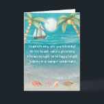 Cartes Pour Fêtes Annuelles Warmer Wonderland Tropical Beach Christmas<br><div class="desc">La carte de Noël à thème tropical comprend une plage au clair de lune avec coquillages et sable scintillant, palmiers et bateau naviguant dans la mer. Les paroles sont à l'air de "Winter Wonderland" mais avec une touche tropicale qui dit : "Seashells ring, écoutez-vous ? — Sur la plage, le...</div>