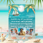 Cartes Pour Fêtes Annuelles Warmer Wonderland Tropical Beach Photo Noël<br><div class="desc">La carte de Noël à thème tropical comprend une plage lune aux coquillages et au sable scintillant, des palmiers et un bateau naviguant dans la mer. Les paroles sont à l'air de "Winter Wonderland" mais avec une touche tropicale qui dit : "Seashells ring, écoutez-vous ? — Sur la plage, le...</div>