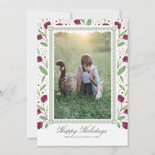 Cartes Pour Fêtes Annuelles Watercolor Berry Frame Happy Holidays Photo