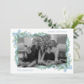 Cartes Pour Fêtes Annuelles Watercolor Blue Bow Garland Photo (Debout devant)