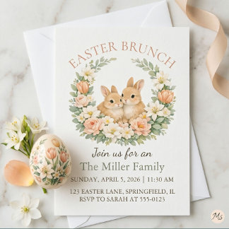 Cartes Pour Fêtes Annuelles Watercolor Bunny Wreath Floral Easter Sunday 2026