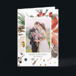Cartes Pour Fêtes Annuelles Watercolor Christmas Flowers with your Photo<br><div class="desc">This élégant and trendy Christmas card features red and white water color flowers with green leaves and faux gold accents,  and your favorite personal Photo. Add your personal message to the inside.</div>
