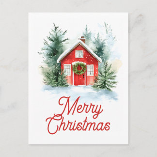 Cartes Pour Fêtes Annuelles Watercolor Cottage Christmas Card