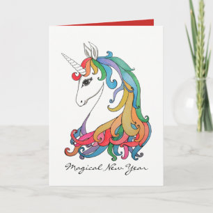 Cartes Pour Fêtes Annuelles Watercolor cute rainbow unicorn