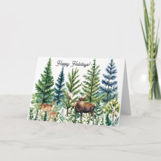 Cartes Pour Fêtes Annuelles Watercolor Deer Moose Forest Scene Business Logo