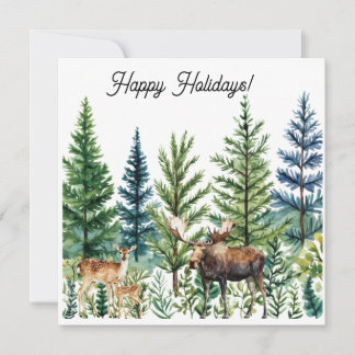 Cartes Pour Fêtes Annuelles Watercolor Deer Moose Forest Scene Business Logo