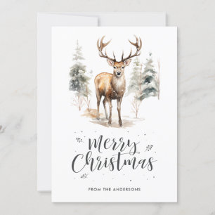 Cartes Pour Fêtes Annuelles Watercolor Deer Stag Calligraphy Joyeux Noël