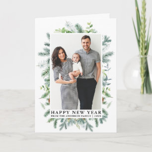 Cartes Pour Fêtes Annuelles Watercolor Elegant Pine Frame Photo happy New Year