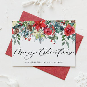 Cartes Pour Fêtes Annuelles Watercolor Festif Floral Garland Joyeux Noël