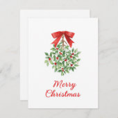 Cartes Pour Fêtes Annuelles Watercolor Holly Mistletoe Red Bow (Devant / Derrière)