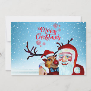 Cartes Pour Fêtes Annuelles Watercolor Magical Santa Claus Smiling Rudolph