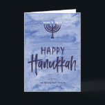 Cartes Pour Fêtes Annuelles Watercolor Menorah Folded<br><div class="desc">A wash of watery blue serves as a subtle backdrop for this textured menorah illustration and inky, hand-lettered Happy Hanukkah text. Don't forget to personalize the front with your name text Add a personal touch to the inside of this folded card with the "customize it" options and change everything from...</div>