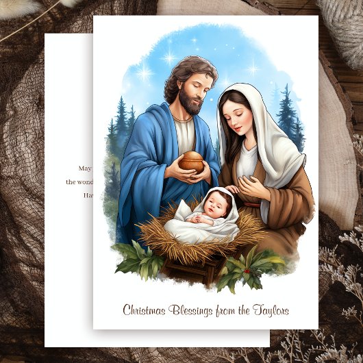 Cartes Pour Fêtes Annuelles Watercolor Nativité Scène Noël religieux
