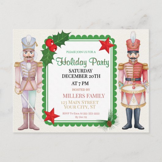 Cartes Pour Fêtes Annuelles Watercolor Nutcracker Christmas Holiday Postcard (Devant)
