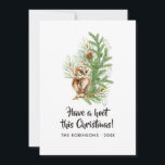 Cartes Pour Fêtes Annuelles Watercolor Owl Christmas Family Photo Collage<br><div class="desc">Carte de voeux de Noël avec chouette,  épinette verte,  poire,  cônes et pin personnalisable selon les détails de votre événement. Les photos instagram carrés sont idéales.</div>