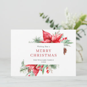 Cartes Pour Fêtes Annuelles Watercolor Poinsettia Mistletoe Christmas Greeting