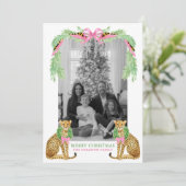 Cartes Pour Fêtes Annuelles Watercolor Preppy Leopard Garland Christmas (Debout devant)