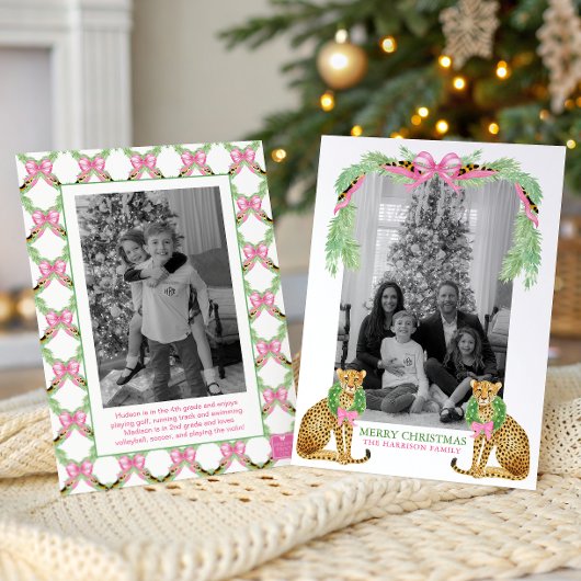 Cartes Pour Fêtes Annuelles Watercolor Preppy Leopard Garland Christmas