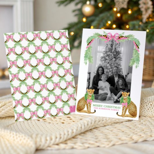 Cartes Pour Fêtes Annuelles Watercolor Preppy Leopard Garland Christmas