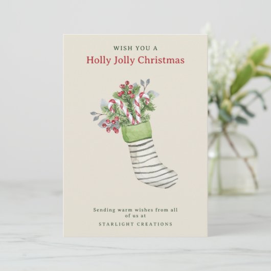 Cartes Pour Fêtes Annuelles Watercolor Stocking Noël (Debout devant)