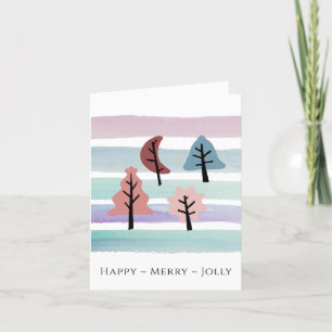 Cartes Pour Fêtes Annuelles Watercolor Stripe and Christmas Tree Pastel