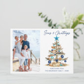 Cartes Pour Fêtes Annuelles Watercolor Tree Seas and Greetings Photo Beach (Debout devant)