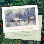 Cartes Pour Fêtes Annuelles Watercolor Winter Scène Joyeuses Fêtes d'affaires<br><div class="desc">Décor hivernal moderne et élégant avec typographie jaune moderne. Le dos de la carte de vacances est un message personnalisé vert clair solide.</div>