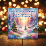 Cartes Pour Fêtes Annuelles Watercolor Winter Wonderland Christian Christmas<br><div class="desc">Notre carte religieuse de Noël offre un regard tendre vers un pays merveilleux d'hiver, avec un tableau d'aquarelle époustouflant d'une forêt baisée à l'aube. La beauté sereine de ce matin paisible est complétée par les paroles réconfortantes de Luc 2:14 élégamment inscrit à travers le ciel. Cette carte vous invitation à...</div>