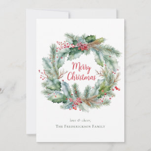 Cartes Pour Fêtes Annuelles Watercolor Wreath Joyeux Noël Personnalisé