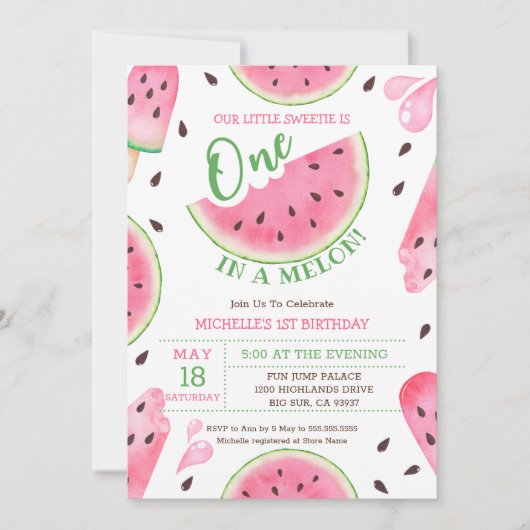 Cartes Pour Fêtes Annuelles Watermelon One In A Melon 1er Anniversaire Invitat (Devant)