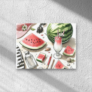 Cartes Pour Fêtes Annuelles Watermelon White Minimalist Plage Tropical Été