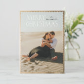 Cartes Pour Fêtes Annuelles Wavy Gold Frame Classic Joyeux Noël (Debout devant)