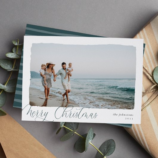 Cartes Pour Fêtes Annuelles Wavy | Simple Horizontale Joyeux Noël Photo