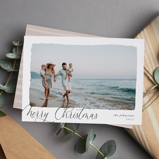 Cartes Pour Fêtes Annuelles Wavy | Simple Horizontale Joyeux Noël Photo